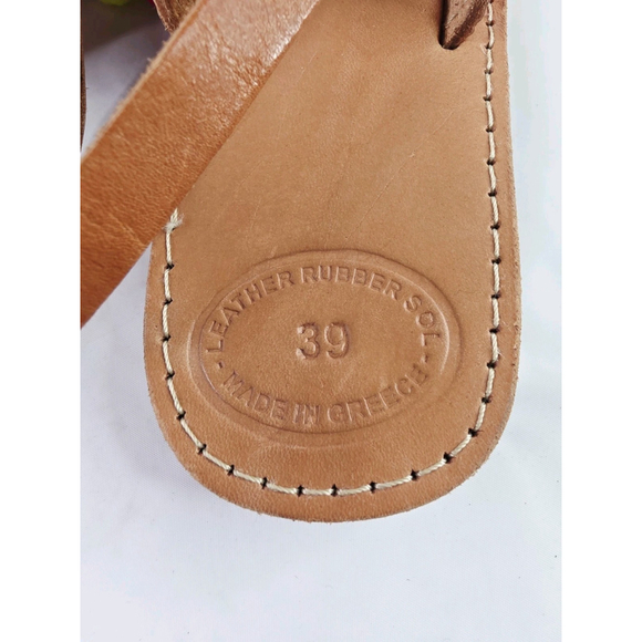 Handmade In Greece Leather Evil Eye Boho Sandals Strappy Carmel Size 9 - Picture 7 of 8